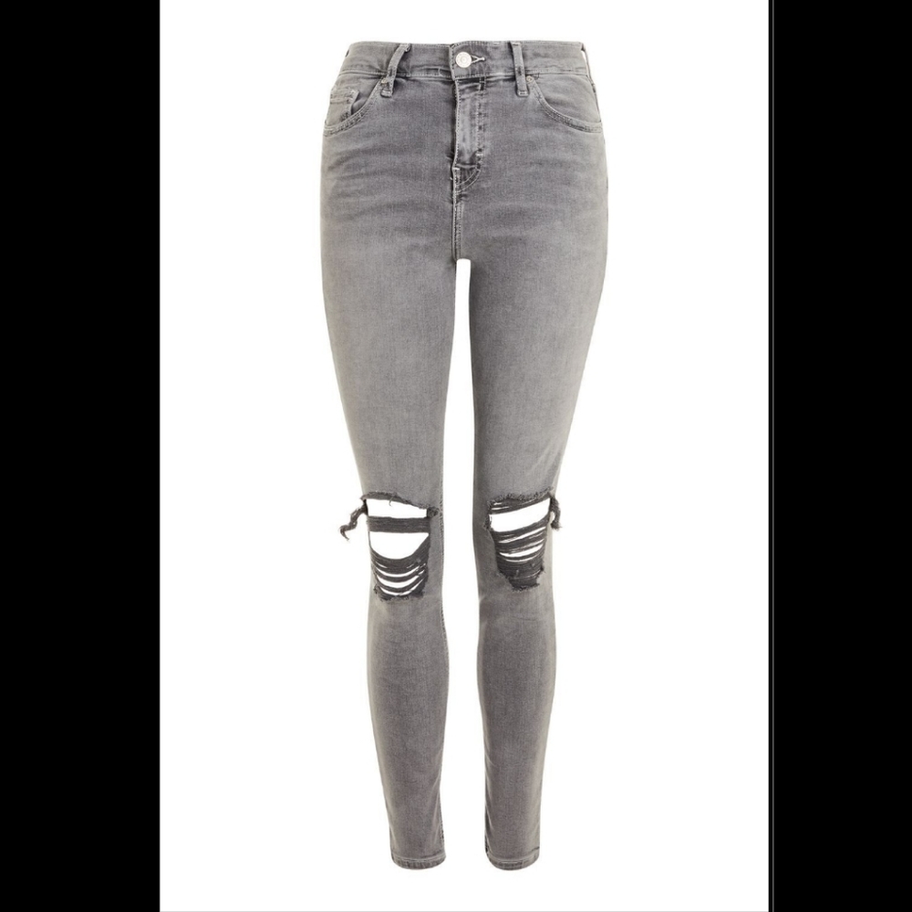 Topshop Soft Dark Gray Ripped Jamie Skinny Jeans
